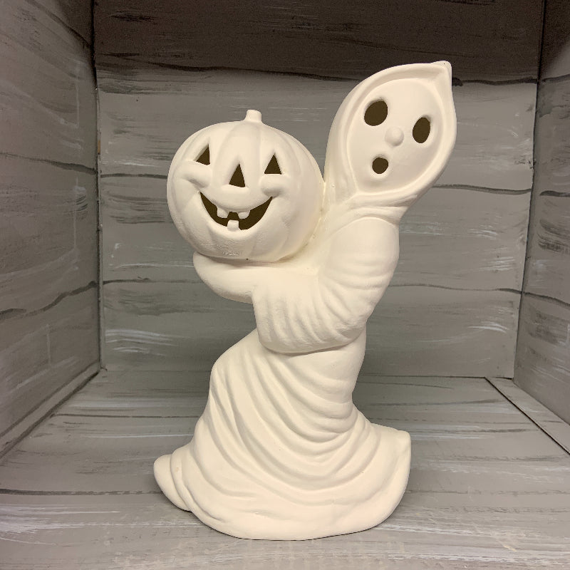 Vintage Ghost Carrying 2024 Pumpkin Decor Statue